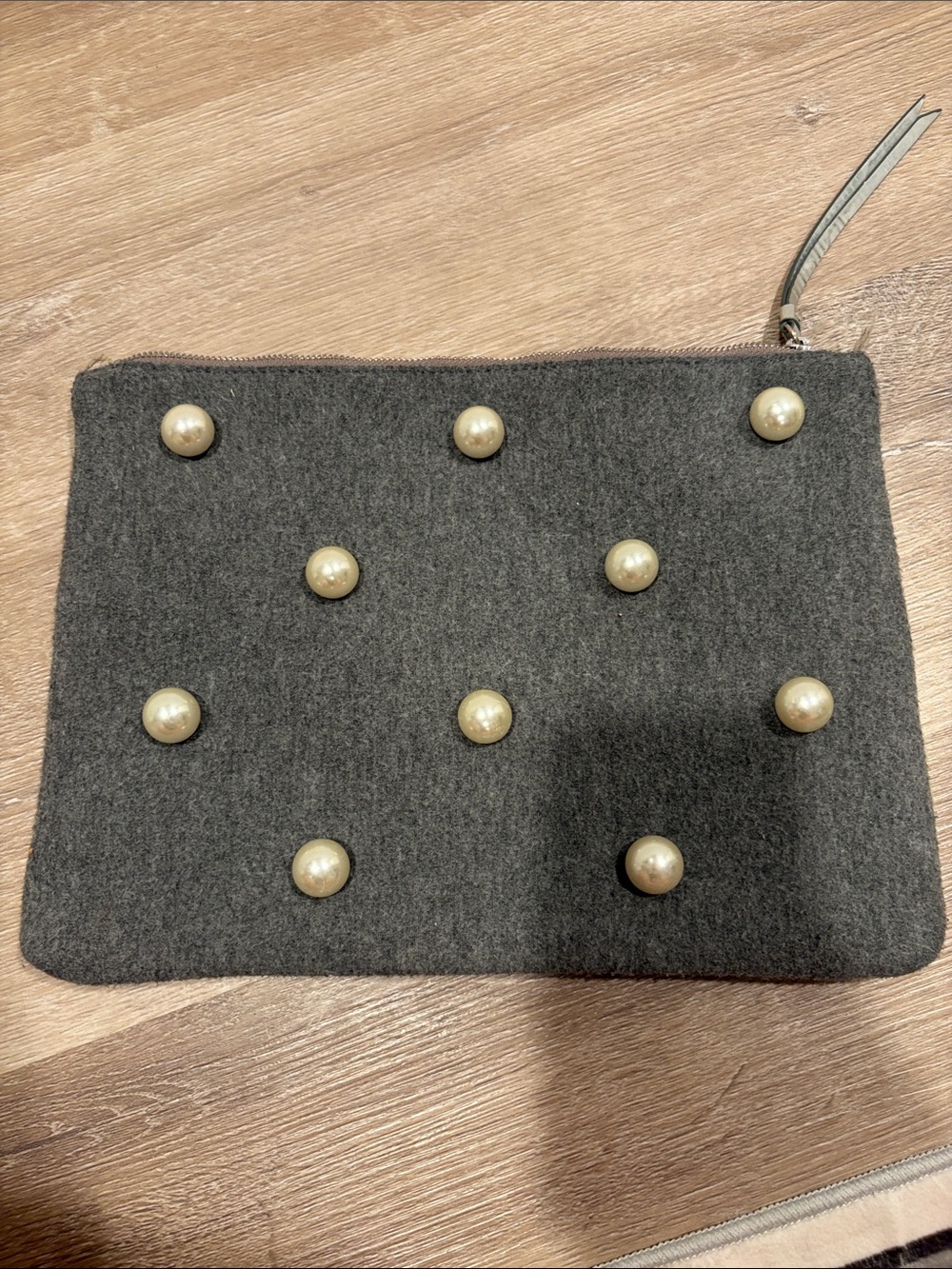 Banana Republic Grey Pearl-Stud Wool Wristlet Clutch